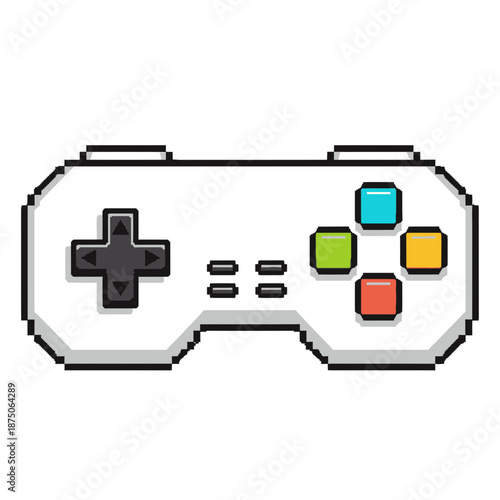 Pixel art video game controller with colorful buttons