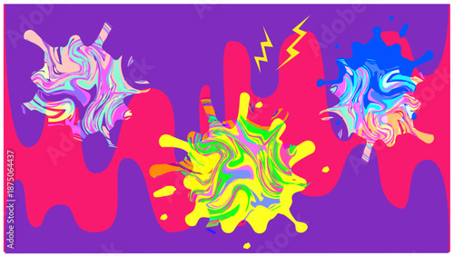 毒々しい色彩が飛び散るサイケデリックな抽象背景イラスト
