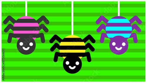 吊るされた毒グモのかわいいキャラクターイラストセット