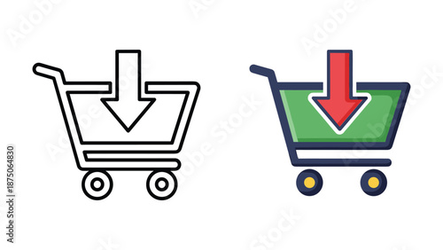 Shopping cart icon with download arrow