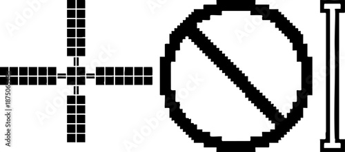 Abstract Digital Icons Set: Restriction, Satellite, and Line Symbol.