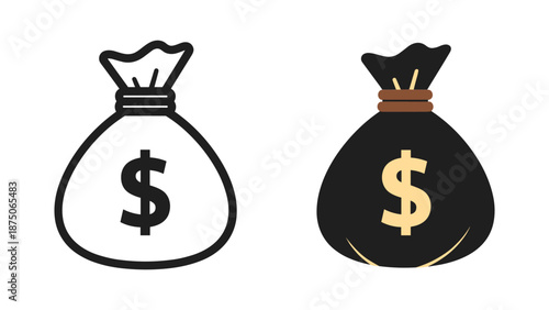 Money bag icon set with dollar sign