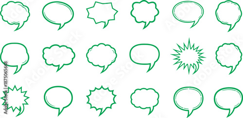 Collection of 16 unique speech bubbles in various shapes and styles for creative use