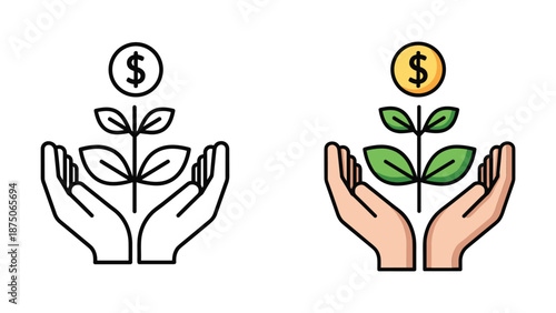 Growing money plant in hand, financial growth concept