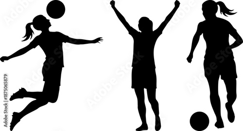 Female Soccer Players Set Vector Silhouettes Design