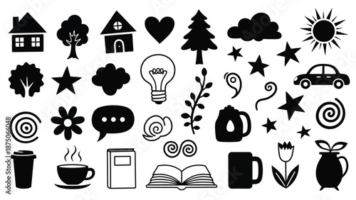 collection of various black icons on a white background