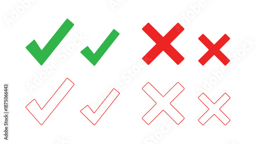 checkmark and cross symbols in green and red colors
