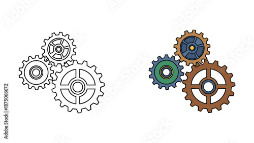 Gear mechanism illustration with colorful and line art style