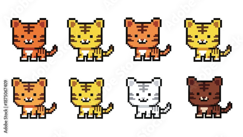 Cute Pixel Art Tigers in Retro 8-Bit Game Style