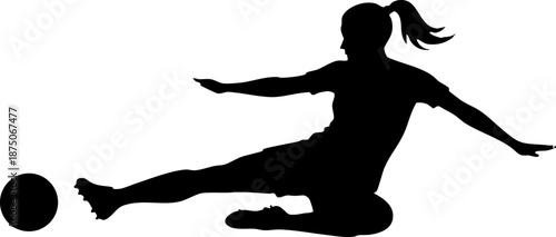 Female soccer player kicking ball silhouette vector illustration