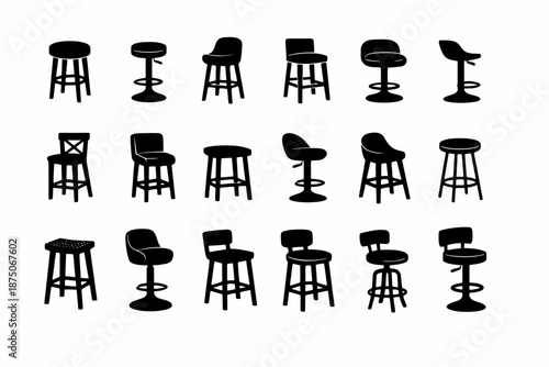 Silhouette collection of various bar stools and chairs in different designs