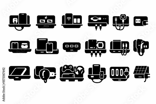 Various charging station icons for mobile devices and accessories