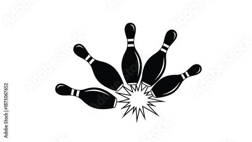 black and white bowling pins with explosion