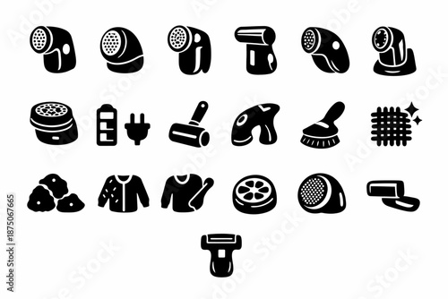 Assorted fabric lint removers and accessories isolated icons set