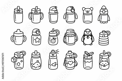 Cute cartoon water bottles with animal and fruit designs for kids