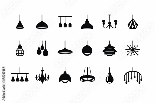 Collection of hanging light fixtures in various designs and styles