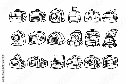 Various pet carriers for cats and small animals in different styles