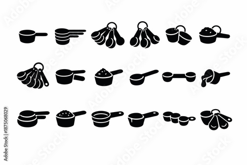 Various black measuring spoons and cups silhouettes