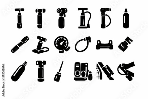 Collection of vehicle and bike repair tools silhouette icons