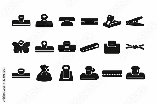 Variety of office stamp and seal icons on white background