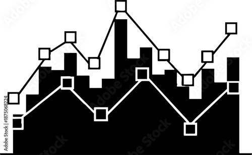 Black and white business data graph showing financial trend analysis.