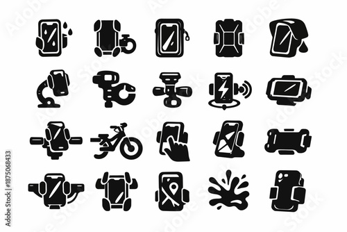 Collection of waterproof smartphone case icons with various designs and functionalities
