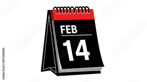 Elegant black desk calendar displays February 14th, hinting at a special occasion.