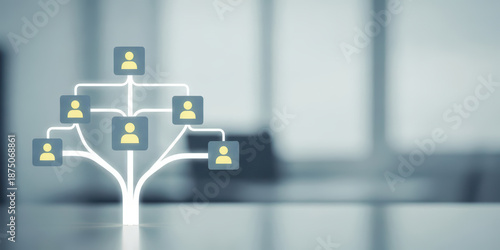 Team teamwork concept work business businessman workflow flow management information structure corporate organisation hierarchy company tree icon glowing over office table background