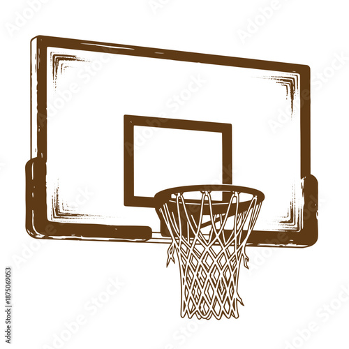 Drawing Vintage Brown basketball hoop with net and backboard isolated on white background