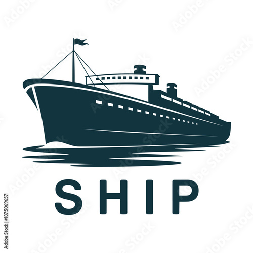 Large ocean ship vessel with flag on top sailing through water