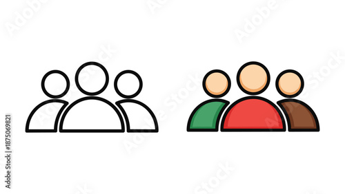 Simple illustration of people group with colorful icons