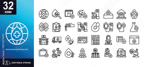 world blood donor day  line icon set