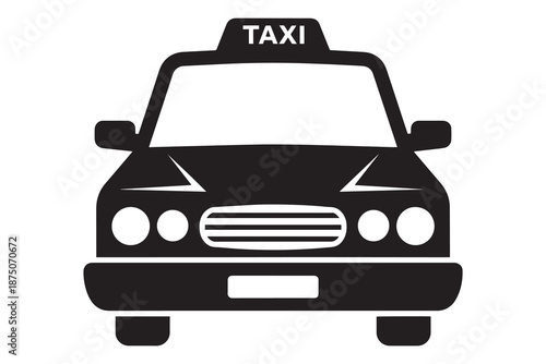 Black taxi car silhouette isolated on white background