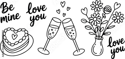 Valentine’s Day Doodle Set – Hand Drawn Love Elements and Quotes. Love Doodles Collection – Hand Drawn Valentine Illustrations. Romantic Valentine Icons – Hand Drawn Love and Celebration Set. 