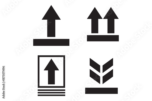 Black icons of arrows pointing up for handling instructions isolated on white background