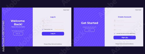 Email and password form layout. User register and login page design for website authentication.