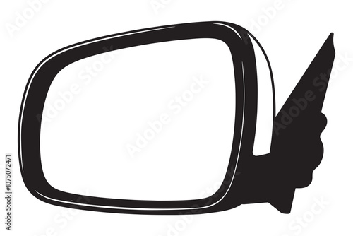 Black car side mirror with wing shaped mount isolated on white background