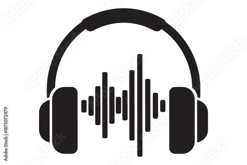 Black headphones with sound wave isolated on white background