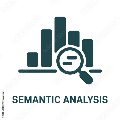 Semantic analysis data visualization with bar chart and magnifying glass icon