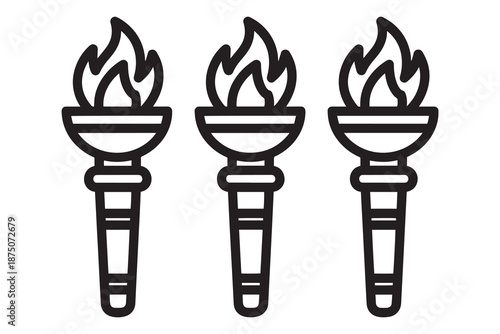Three torches with flames burning brightly