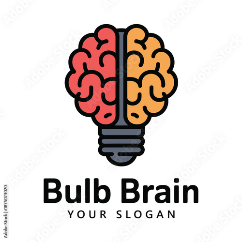 Colorful brain light bulb logo with slogan on white background