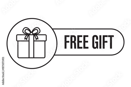 Free gift tag with a present and ribbon on white background