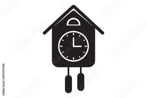 Black silhouette of a cuckoo clock on white background