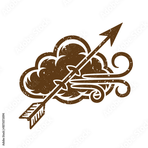 Drawing Vintage brown illustration of an arrow piercing through a cloud  symbol of speed and adventure in a whimsical design
