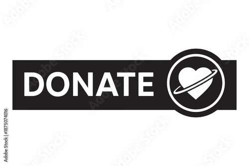 Donate button with heart and planet symbol isolated on white background