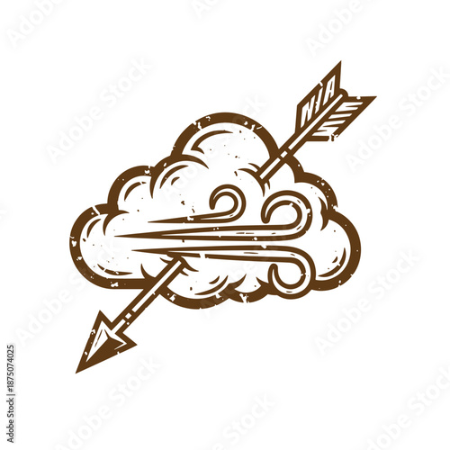 Drawing Vintage Brown illustration of an arrow piercing through a cloud  symbol of wind and air movement