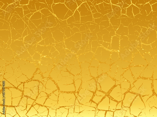 Golden glitter background. Cracked Japanese sparkling gold kintsugi backdrop. Wedding card patern bg. Elegant luxury vector background. Premium shiny paper. Yellow crackle shimmer wallpaper