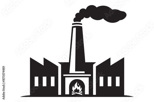 Industrial factory with smoking chimney isolated on white background