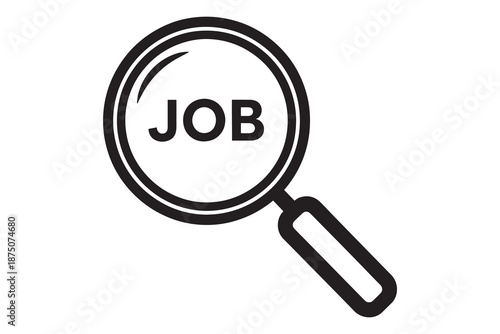 Magnifying glass with job text on isolated white background