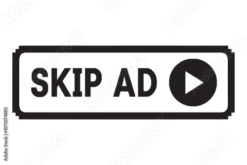Skip ad button with play icon isolated on white background
